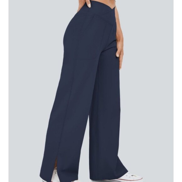 Halara Pants - Halara Navy Crossover Wide Leg Split Ankle Active Yoga Pants Size Large